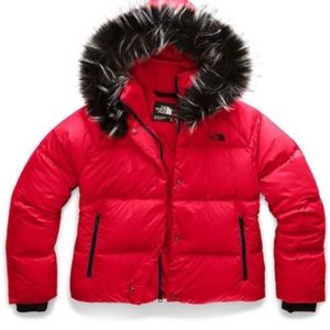 Red north face puffer NWT
